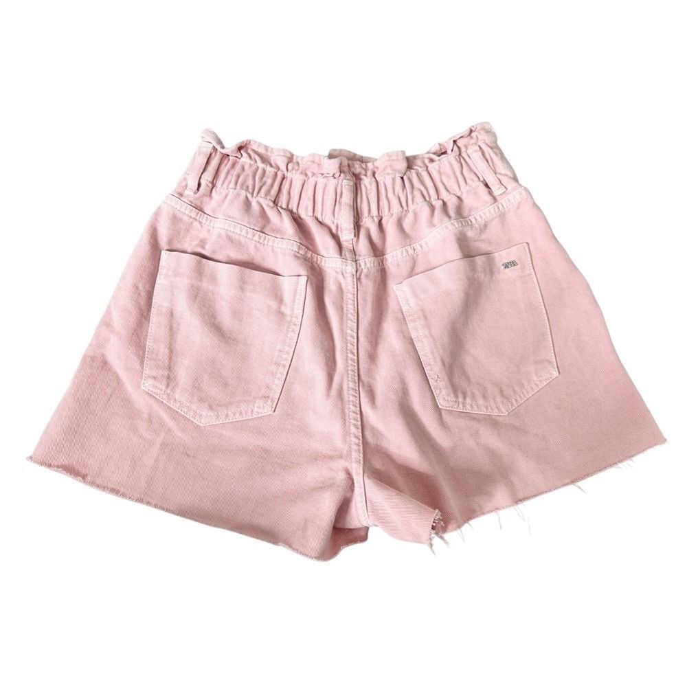Zara Denim Shorts Size 6US Pink Cutoff Elastic Waistline High Waist - Picture 3 of 10